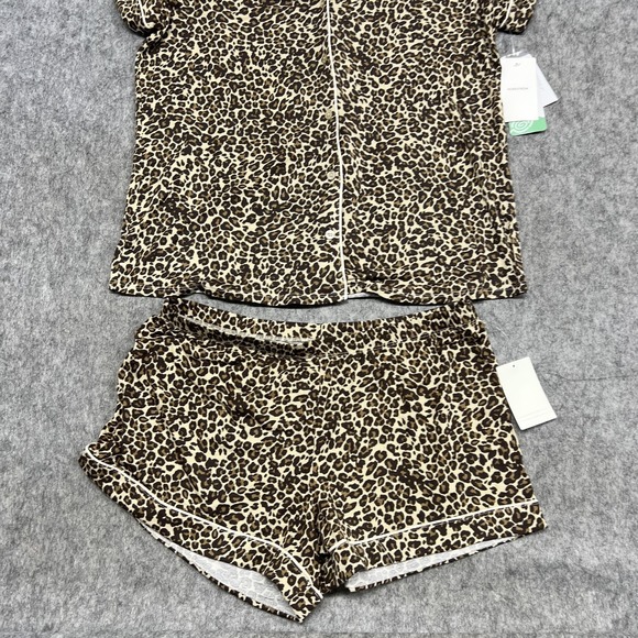 Nordstrom Pajama Set Womens S Beige Leopard Spots Tencel Modal Shorts Relaxed - Picture 4 of 16